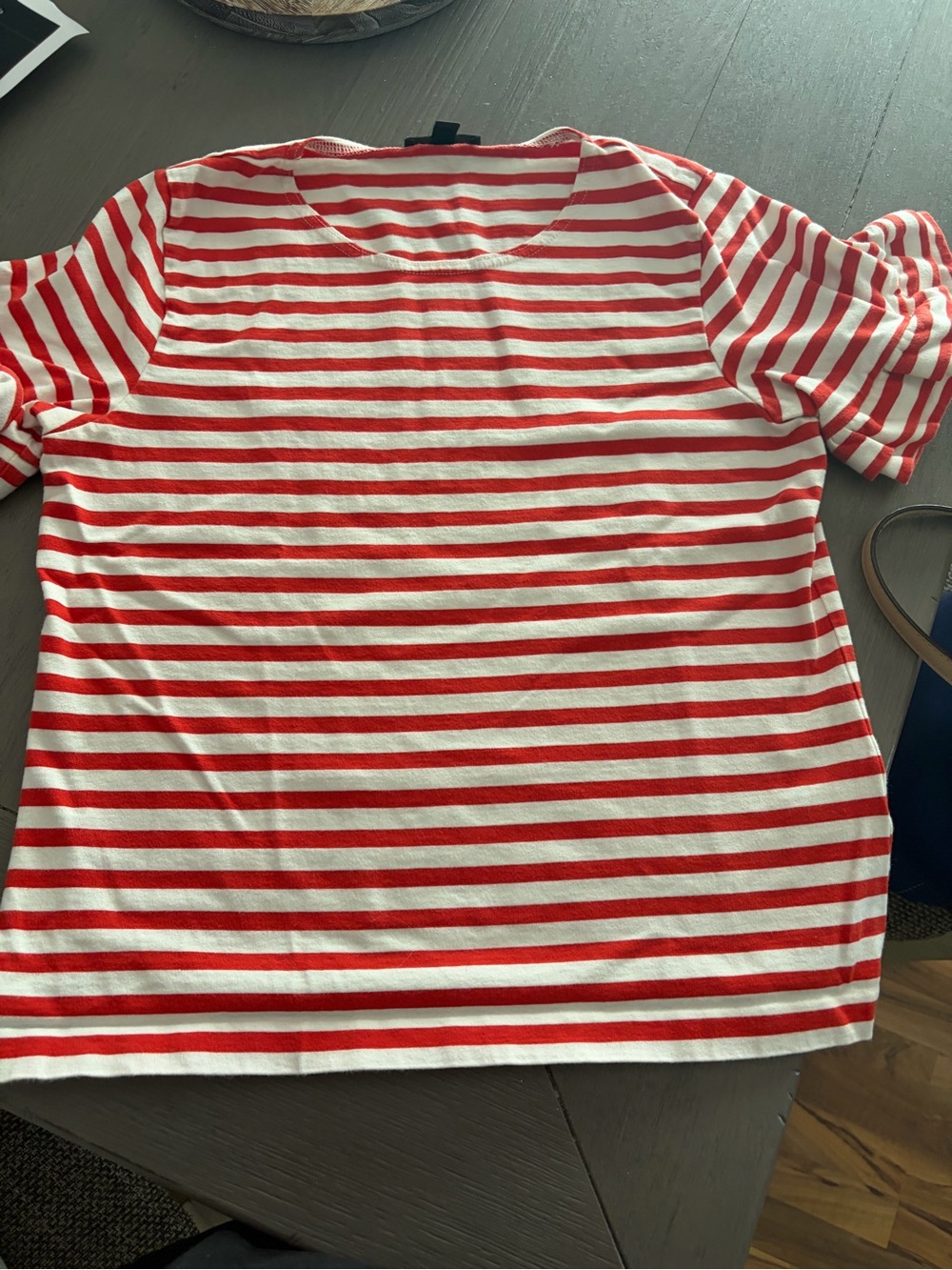J. Crew Coral and White Striped Short Sleeve Tee.